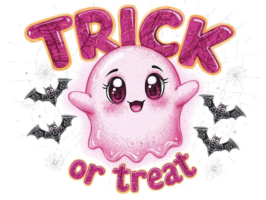Trick or treat pink ghost